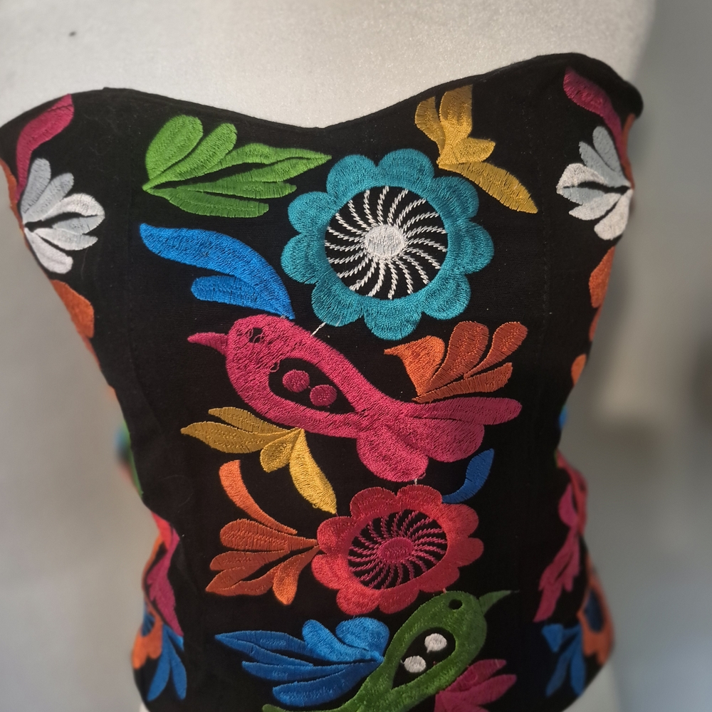 Colorful Embroidered Strapless Top